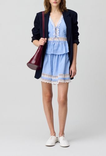 Top volanté rayé et dentelle - Claudie Pierlot - Modalova