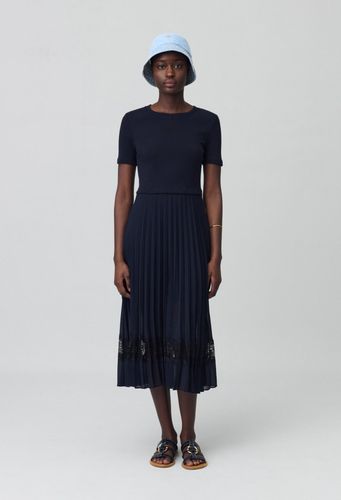 Robe midi bi-matière noire et marine - Claudie Pierlot - Modalova