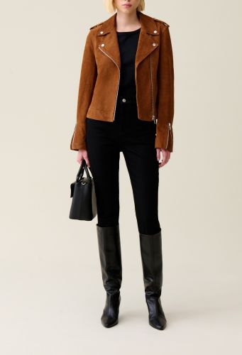 Veste perfecto cuir suède - Claudie Pierlot - Modalova