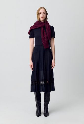 Robe midi bi-matière noire et marine - Claudie Pierlot - Modalova