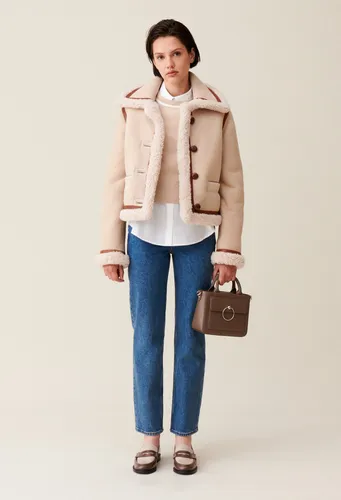 Veste peau lainée beige - Claudie Pierlot - Modalova