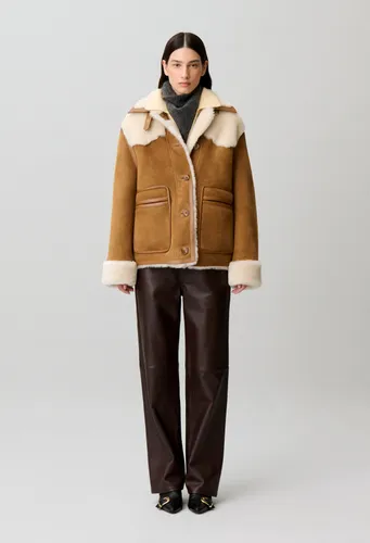Veste peau lainée col cuir - Claudie Pierlot - Modalova