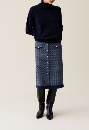 Jupe monogramme taille haute marine - Claudie Pierlot - Modalova