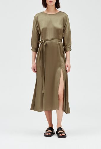 Robe midi satinée kaki - Claudie Pierlot - Modalova