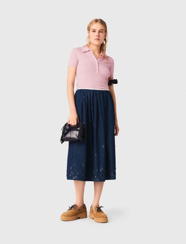 Jupe Mi-longue En Denim Brodé - Bleu - 34 - Maje - Modalova