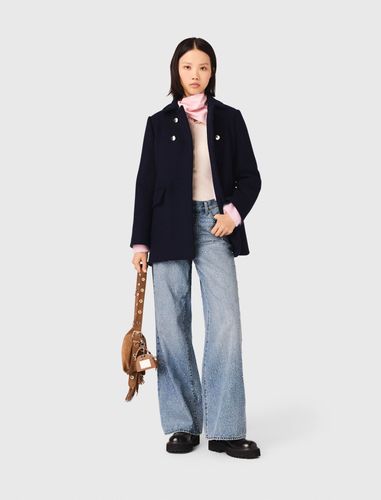 Manteau En Laine Mélangée - Bleu - Taille 38 - Maje - Modalova