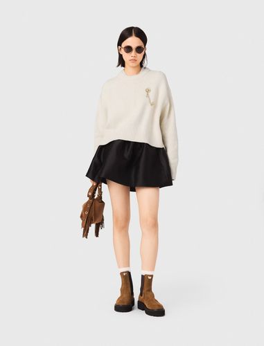 Pull Avec Broche Florale - Blanc - Taille 1 - Maje - Modalova