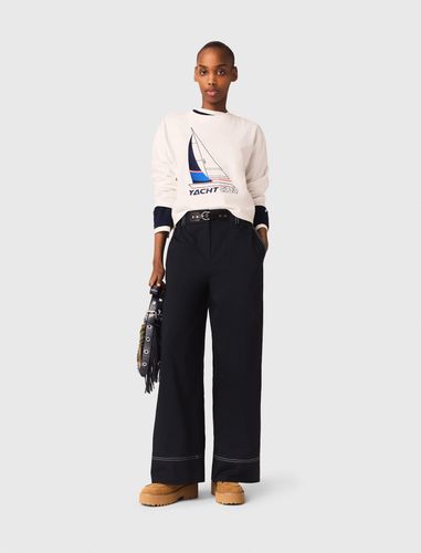 Pantalon En Coton À Ceinture Cuir - Bleu - 34 - Maje - Modalova