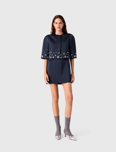 Veste Courte En Satin Avec Broderie - Bleu - Taille 34 - Maje - Modalova