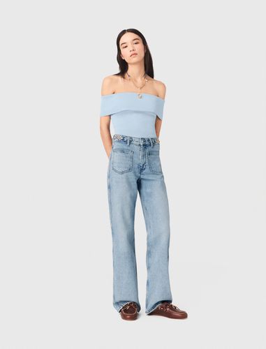 Top Col Bardot En Maille Cotelée - Bleu - Taille 1 - Maje - Modalova