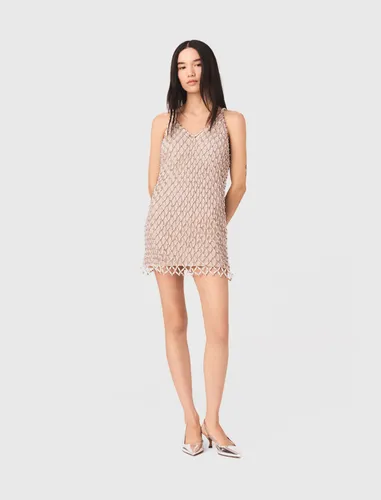 Robe Courte Perlé Avec Doublure - Blanc - Taille 3 - Maje - Modalova