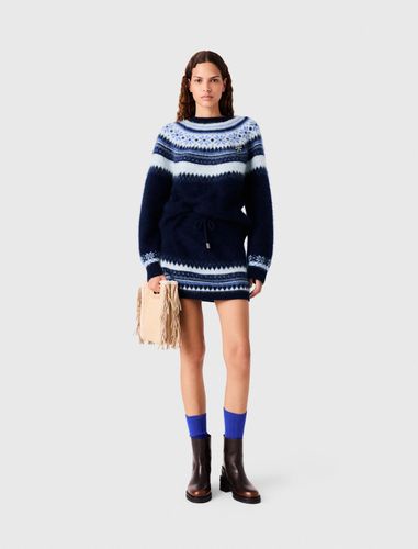 Jupe Courte En Maille Jacquard - Bleu - Taille 34 - Maje - Modalova