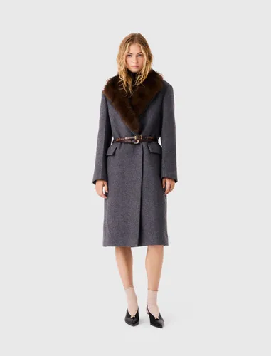 Manteau Long Et Col Fausse Fourrure - Gris - Taille 34 - Maje - Modalova