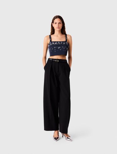 Top En Satin Avec Broderies - Bleu - Taille 0 - Maje - Modalova