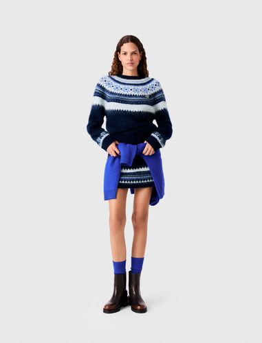 Pull En Maille Jacquard - Bleu - Taille 0 - Maje - Modalova