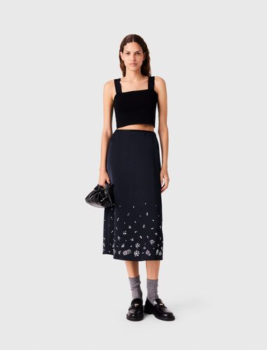 Jupe Midi En Satin Brodée - Bleu - Taille 34 - Maje - Modalova