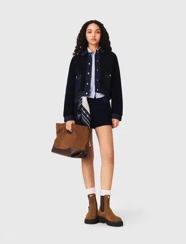 Blouson Bouclette Et Détails Denim - Bleu - Taille 36 - Maje - Modalova