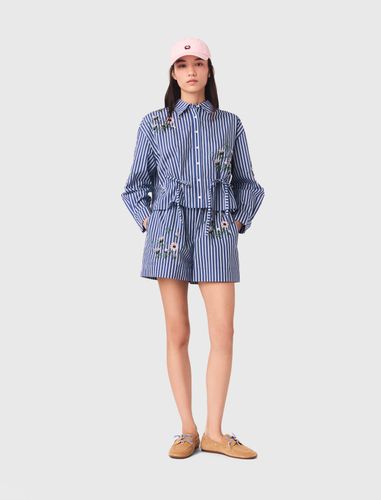 Chemise Rayée Courte Brodée - Taille 3 - Maje - Modalova