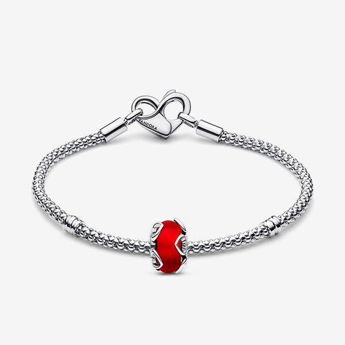 Bracelet Composé Verre de Murano Rouge Givré & Cœurs - Pandora - Modalova