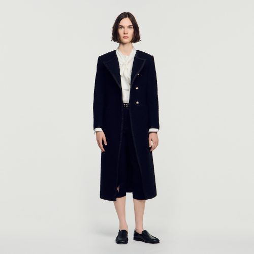 Manteau en tweed à boutons bijoux - Sandro Paris - Modalova