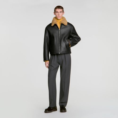 Blouson en peau lainée - Sandro Paris - Modalova