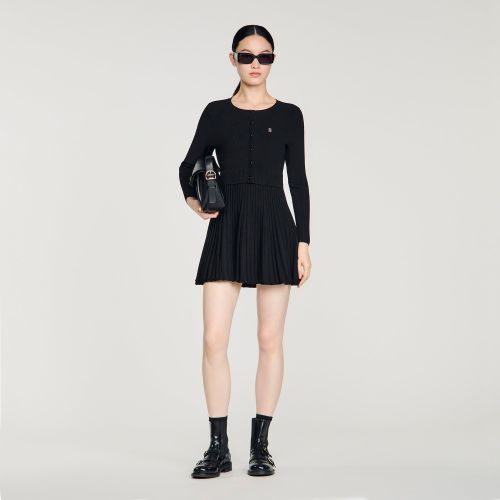 Robe courte en maille plissée - Sandro Paris - Modalova