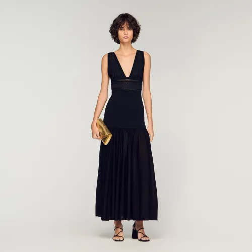 Robe longue en maille à volants - Sandro Paris - Modalova