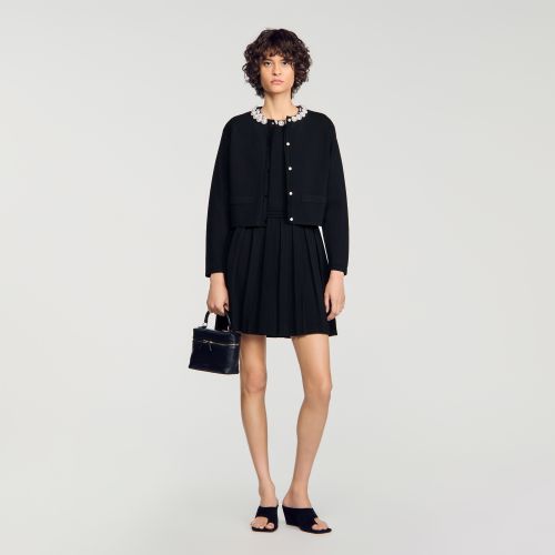 Cardigan avec col à fleurs perlées - Sandro Paris - Modalova