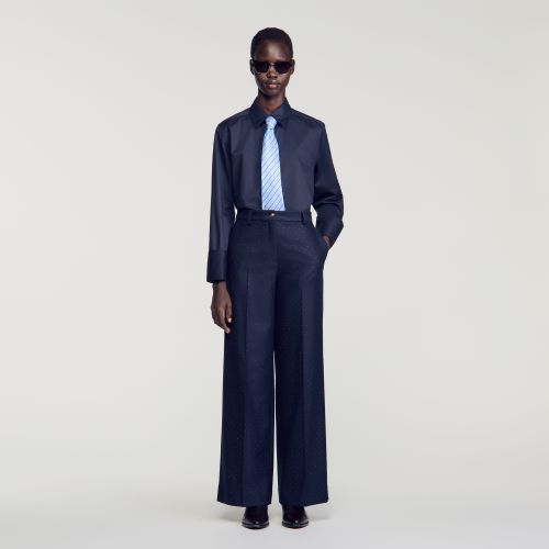 Pantalon droit strassé en laine - Sandro Paris - Modalova