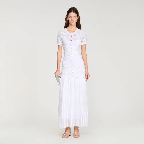 Robe longue en maille perlée - Sandro Paris - Modalova