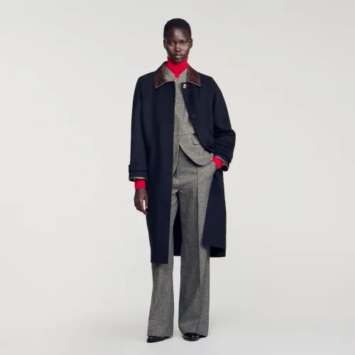 Manteau long en laine double face - Sandro Paris - Modalova