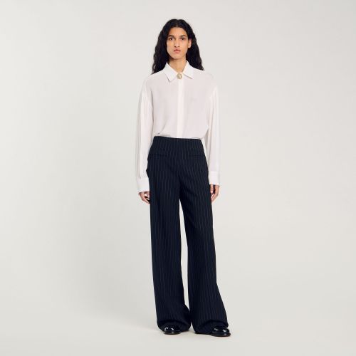 Pantalon large à fines rayures - Sandro Paris - Modalova