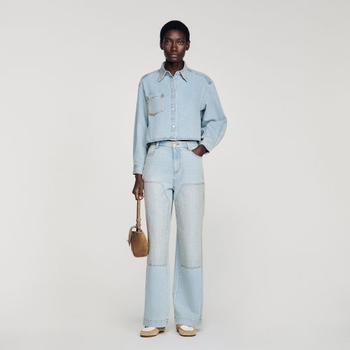 Chemise courte en jean strassée - Sandro Paris - Modalova