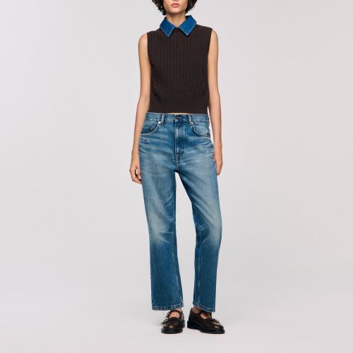Pull en maille et denim - Sandro Paris - Modalova
