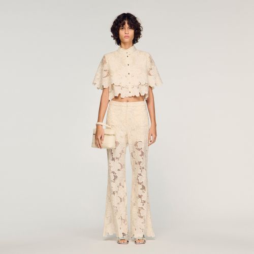 Chemise courte en guipure florale - Sandro Paris - Modalova