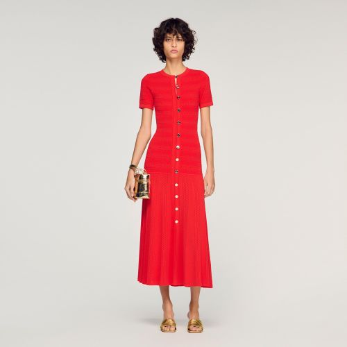 Robe longue en maille imprimé fleuri - Sandro Paris - Modalova