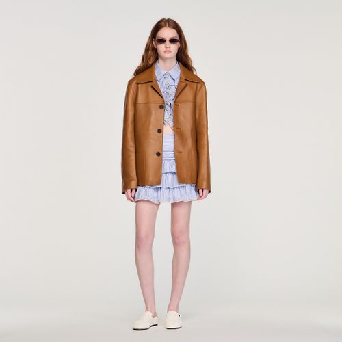 Blouson en cuir d'agneau boutonné - Sandro Paris - Modalova
