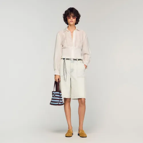 Chemise smockée en lin - Sandro Paris - Modalova