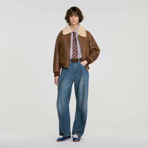 Blouson zippé peau lainée - Sandro Paris - Modalova