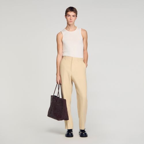 Pantalon de costume en lin oversize - Sandro Paris - Modalova