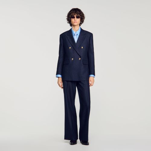 Veste de tailleur strassée en laine - Sandro Paris - Modalova