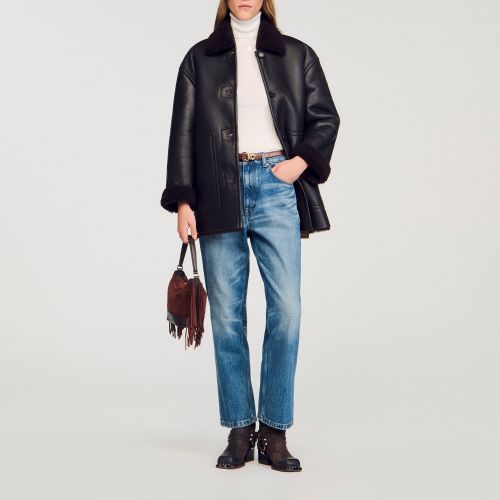 Manteau peau lainée - Sandro Paris - Modalova
