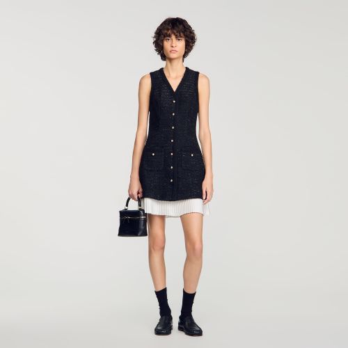 Robe courte bicolore en tweed - Sandro Paris - Modalova