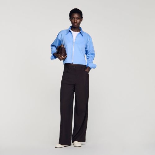 Chemise courte zippée en coton logo - Sandro Paris - Modalova