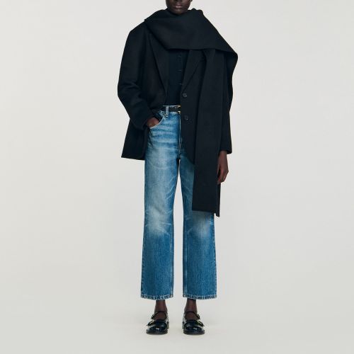 Manteau en laine à écharpe intégrée - Sandro Paris - Modalova