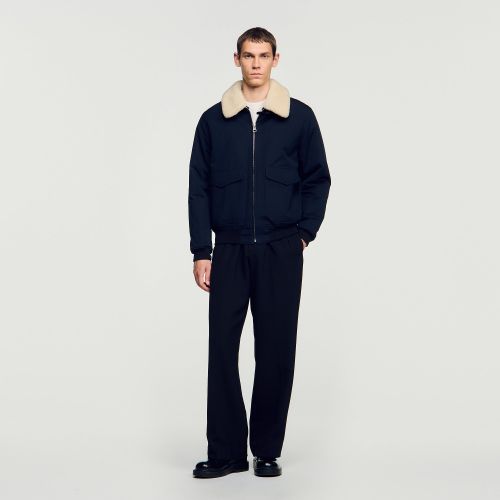 Blouson aviateur à col mouton - Sandro Paris - Modalova