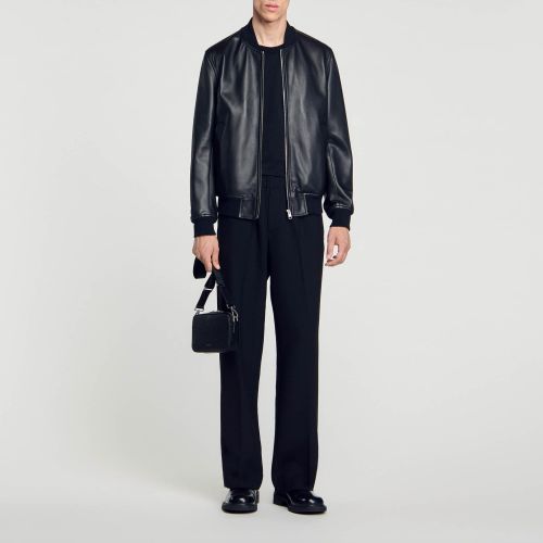 Blouson en cuir grainé - Sandro Paris - Modalova