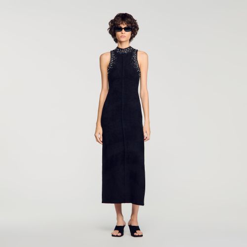 Robe longue en velours à strass - Sandro Paris - Modalova