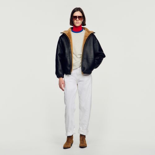 Blouson oversize en peau lainée - Sandro Paris - Modalova