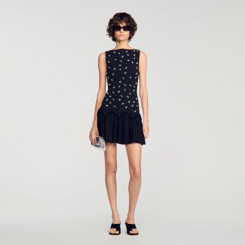Robe courte en velours à perles - Sandro Paris - Modalova